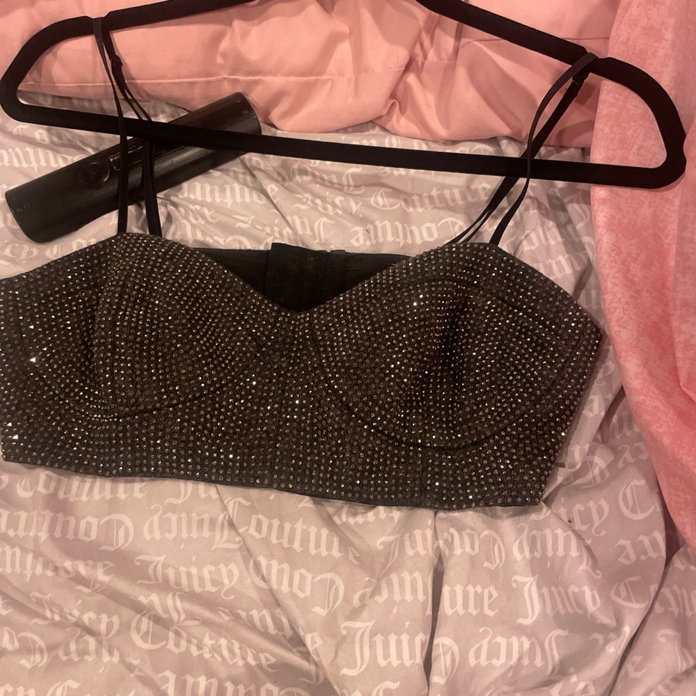 Garage Black and Silver Studded Crop Top